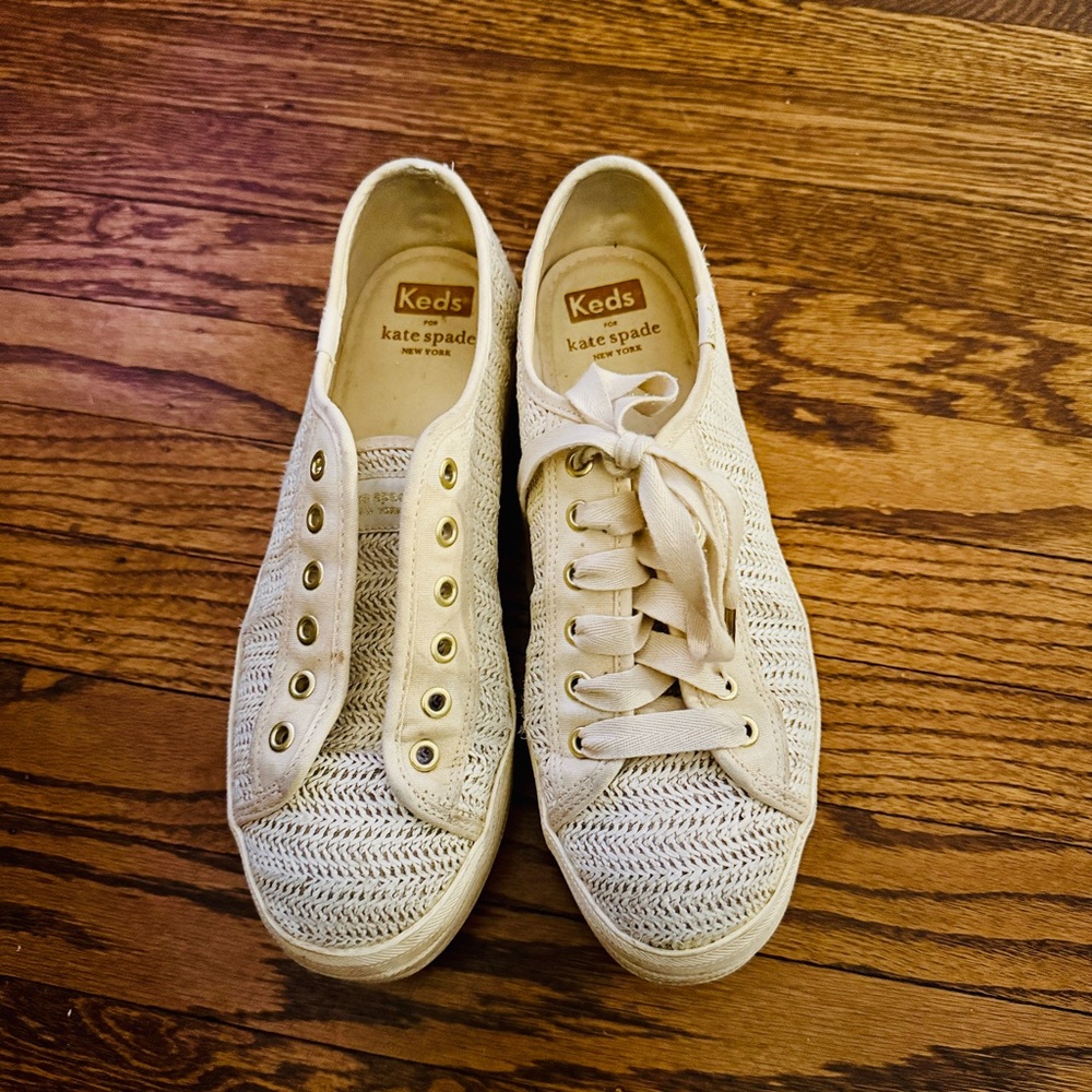 Kate Spade Keds Triple Up 7.5 Cream Woven‎ Platform Sneaker Designer Collab
